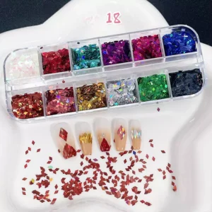 Holographic rhombus nail glitter in deep jewel tones for dazzling nail looks