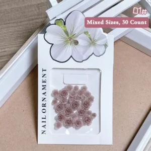 Romantic rose nail charms in dusty mauve tones – 3D resin roses for nail art
