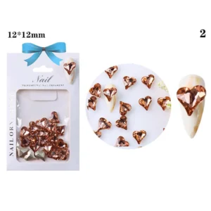 Rose gold heart crystal on cream nail tip