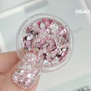 Rosy Pink Metallic Mix – pink and silver hexagon nail glitter for sweet shimmer effects