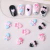 Sanrio nail charms applied on nails – close-up of My Melody, Cinnamoroll, and heart designs