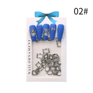 Set 02# of silver vintage nail frame charms with blue nail designs