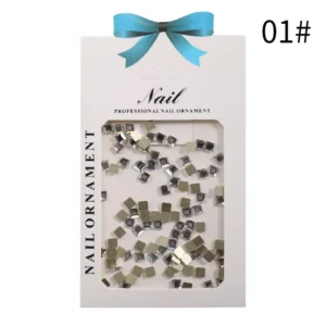 Shine Square Nail Crystals in metallic silver finish, full pack view