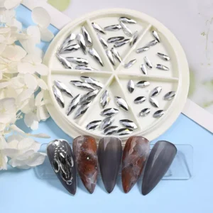 Long pointed marquise-shaped silver rhinestones for nail art