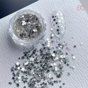 Mixed silver and black holographic star sequins for nail art designs