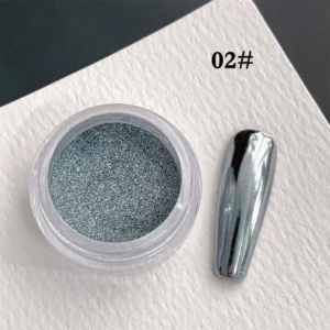 Cool silver-blue Mirror Chrome Nail Powder with icy metallic nail effect