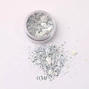 Silver glitter powder 03# with mixed textures for nail designs