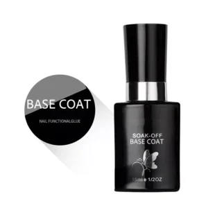 Single black gel base coat bottle with product label highlighted
