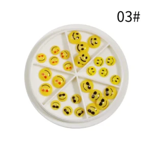 Emoji-style yellow smiley face nail art charms with different expressions – 03#