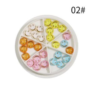 Pastel resin smiley nail decorations with gold edges in tray – 02#
