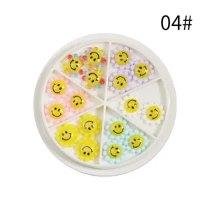 Multicolor flower smiley resin nail embellishments in pastel tones – 04#