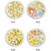 Smiley bloom nail charms in resin wheel boxes, labeled 01# to 04#
