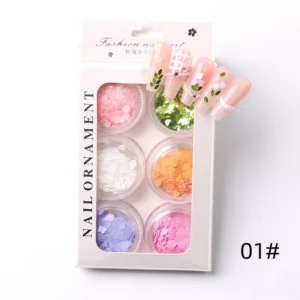 Floral Leaf Nail Glitter Set boxed packaging with included pastel and leaf sequins
