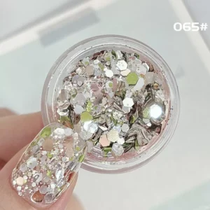Soft Olive Champagne Mix – elegant nail glitter in olive green and pale gold hues