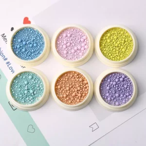 Assorted pastel and earthy tone nail beads – 6 jars in blue, peach, mint and more