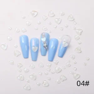 White iridescent pastel heart charms for nail decoration