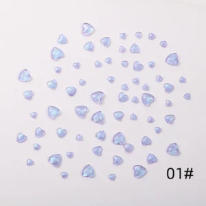 Iridescent purple solid heart nail charms in assorted sizes