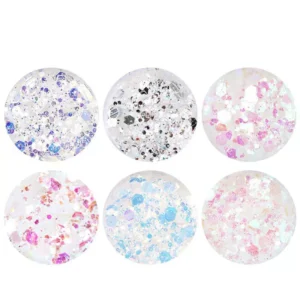 DIY hexagon glitter flakes in holographic colors for sparkly nail decorations