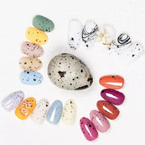 Top view of color wheel nail display in Black White Dot Nail Gel theme