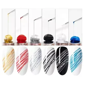 Spider Gel Polish application showing six colors and line string effect