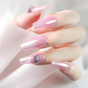 Shine Square Nail Crystals on iridescent pink long nails
