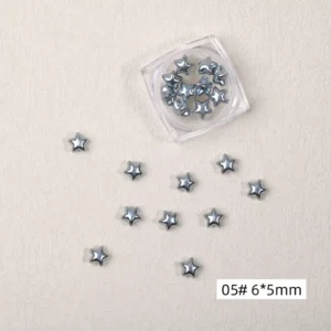 Silver resin star nail decorations, high-gloss finish, 6×5mm size