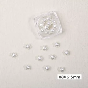 Pearl white star nail charms in resin, glossy and dimensional