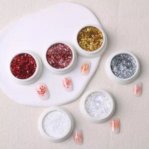 Star glitter nail art kit with full nail designs and six holographic jars
