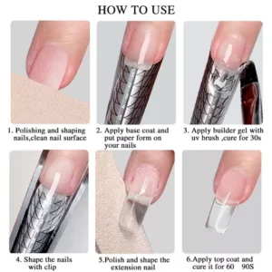 Builder Nail Gel usage instructions with 6 visual steps