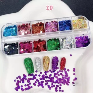 Striped round nail glitter sequins in mixed colors for shiny nail decoration