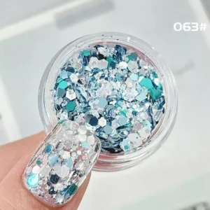 Teal Ice Sparkle Blend – turquoise and silver hexagonal glitter for DIY nail decor
