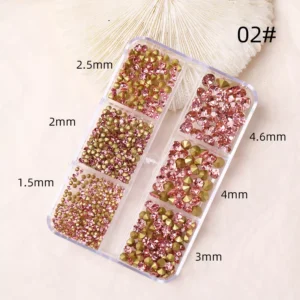 Teal and pink rhinestones for nail decorations in various sizes