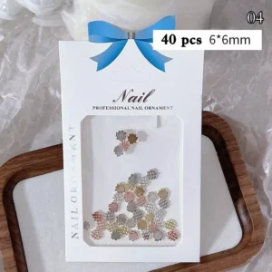 Textured flower-shaped metal nail decorations – 40pcs, 6×6mm