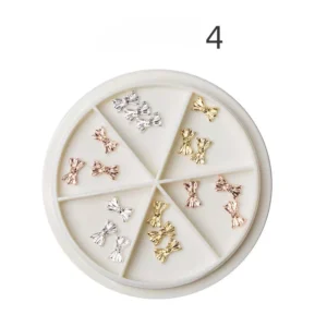 Crinkled texture bow nail charms with a fabric-like effect