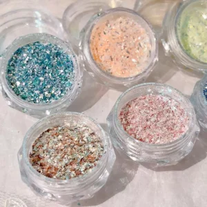 Vintage glitter nail flakes in crushed foil texture