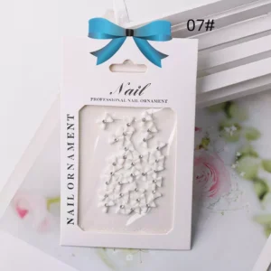White bow nail charms with crystal rhinestones – classic and clean resin nail decorations
