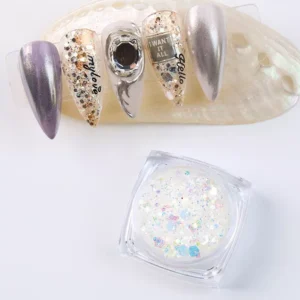 White holographic hexagon glitter flakes for multi-color nail art decoration