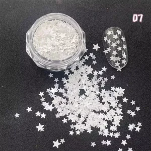 White iridescent star nail glitter with soft pastel shine