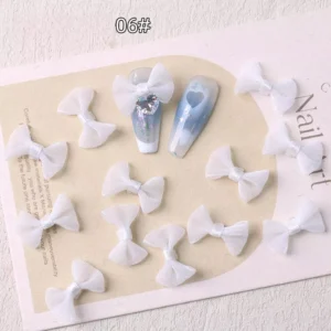 White soft mesh nail bows for fresh and clean nail art