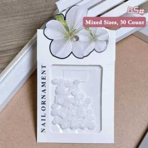 Pure white 3D rose nail charms – clean and soft floral accents for manicures