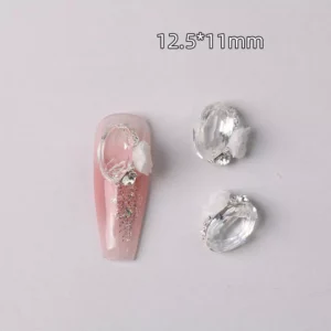 Transparent icy oval charm with white rose for nails, 12.5x11mm