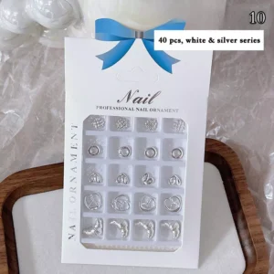 White and silver series of assorted nail charms – 40pcs