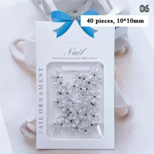 White striped bow nail decorations, 40 pcs, 10x10mm