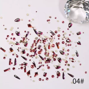 04# wine red flatback rhinestones with metallic luster and shape variety