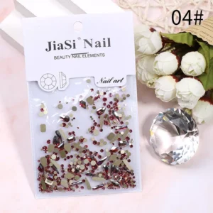 Wine red nail rhinestones with mirrored effect and flatback