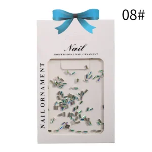 Iridescent mini rectangular nail crystals in silver tone for elegant manicures