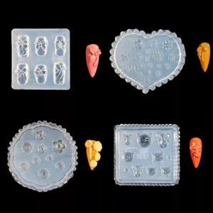 3D nail art silicone molds set with heart and square designs