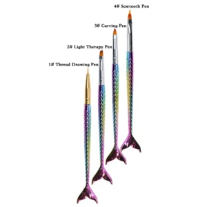 Mermaid Nail Brushes with labeled functions and colorful gradient handles