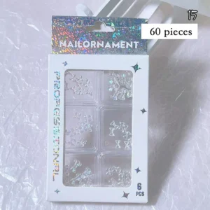 Assorted holographic nail charms in stars, bows, and florals