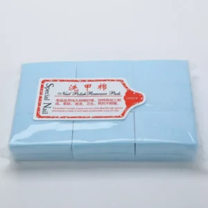 Soft blue nail wipes in sealed transparent packaging